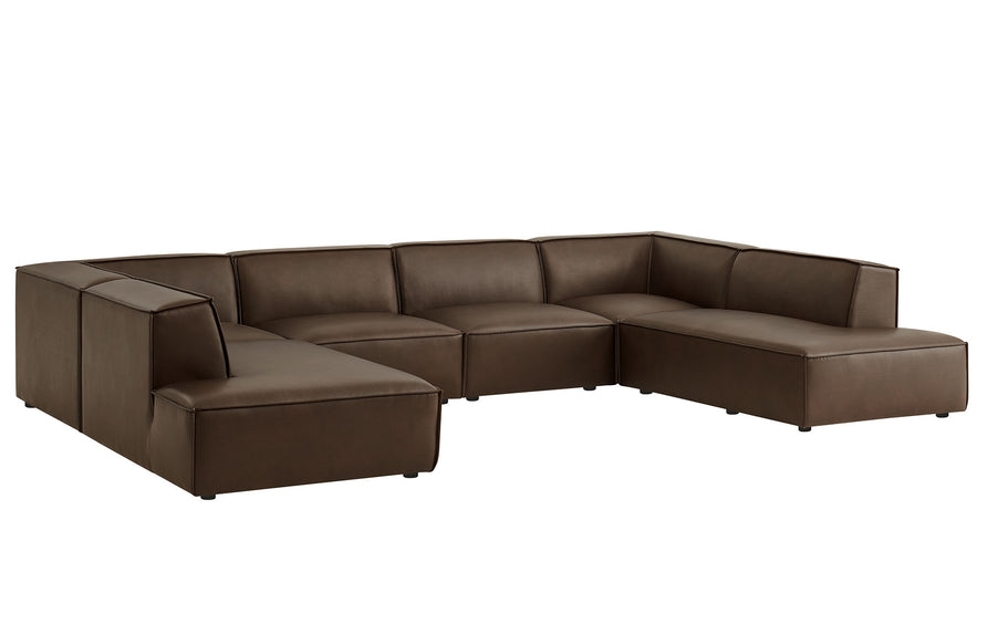 Atlas 6-Piece Vegan Leather U-Shaped Armless Sectional Sofa in Espresso