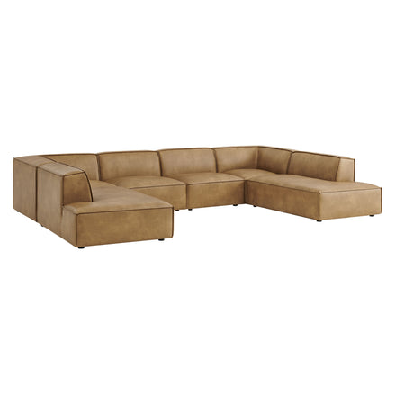 Restore 6-Piece Vegan Leather U-Shaped Armless Sectional Sofa in Toast