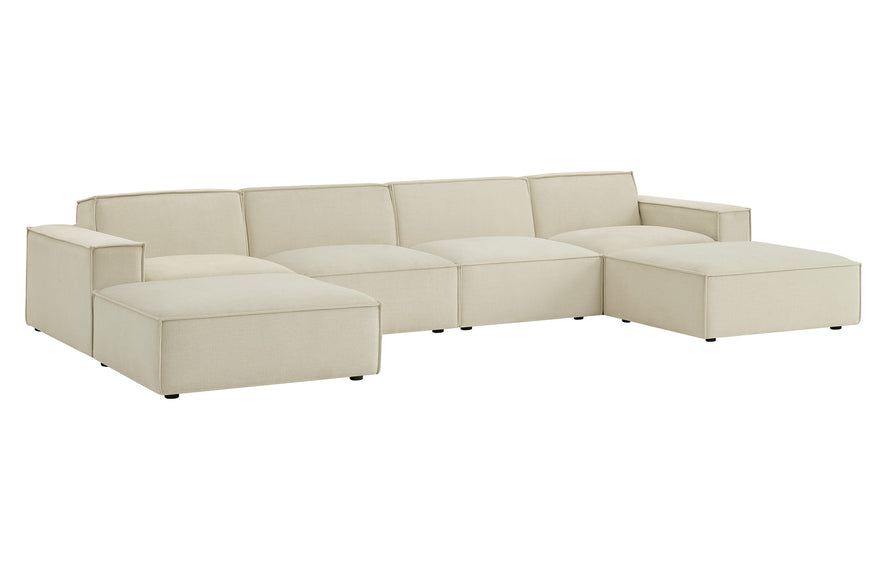 Atlas 6-Piece Performance Fabric Upholstered Modular Sectional Sofa in Ecru