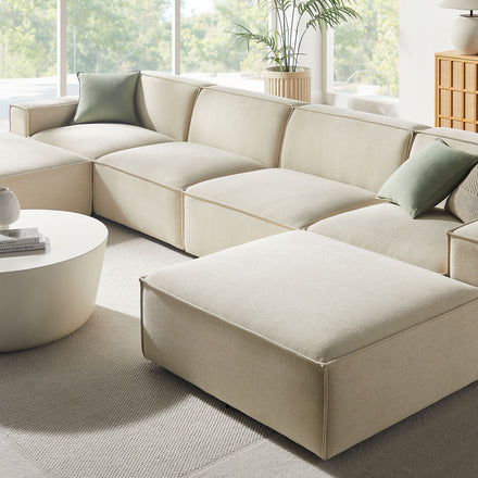 Restore 6-Piece Performance Fabric Upholstered Modular Sectional Sofa in Ecru