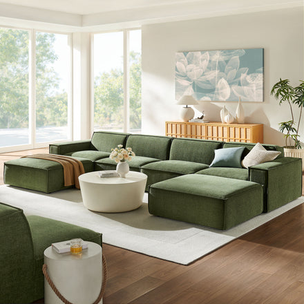 Restore 6-Piece Performance Fabric Upholstered Modular Sectional Sofa in Foliage