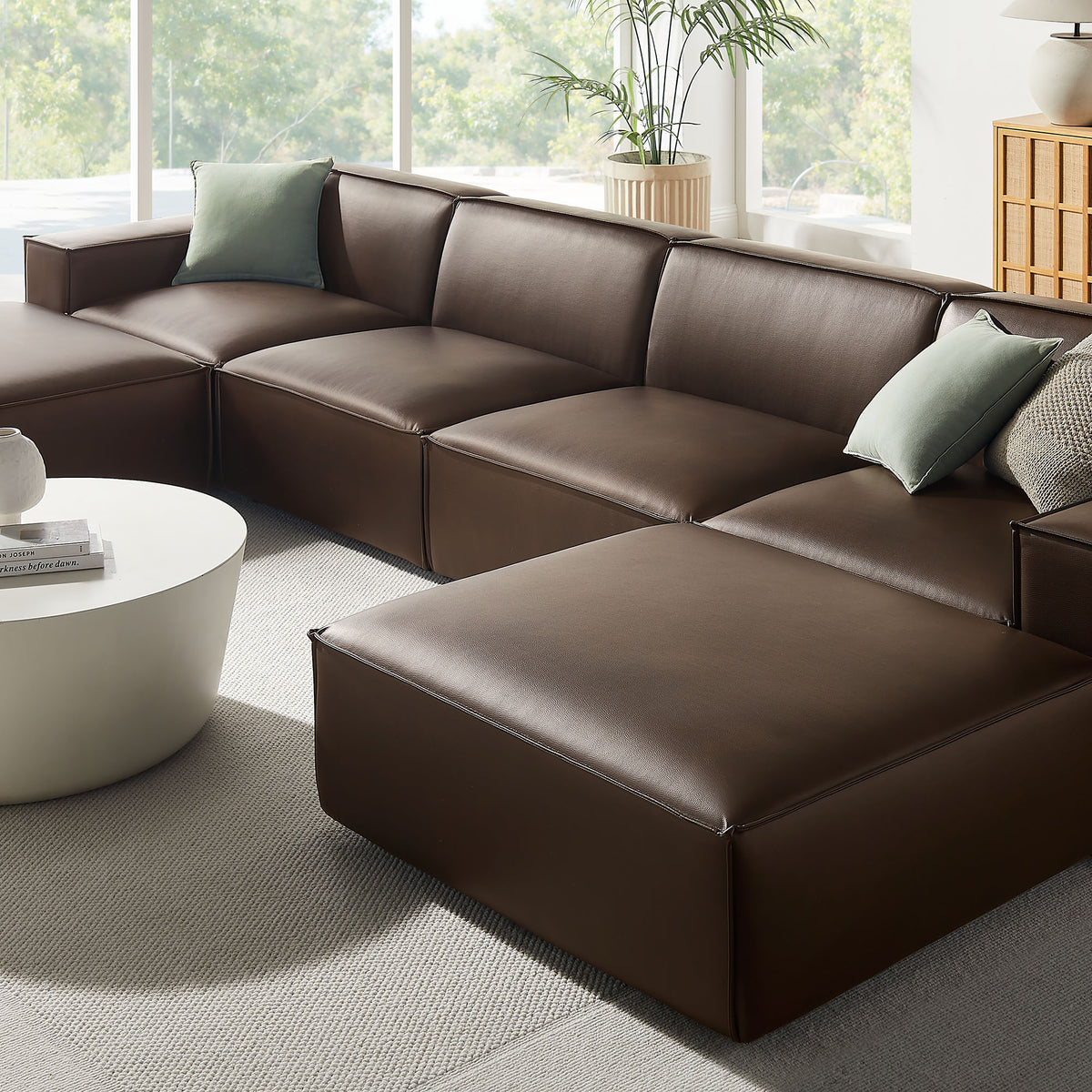 Atlas 6-Piece Vegan Leather Modular Sectional Sofa in Espresso