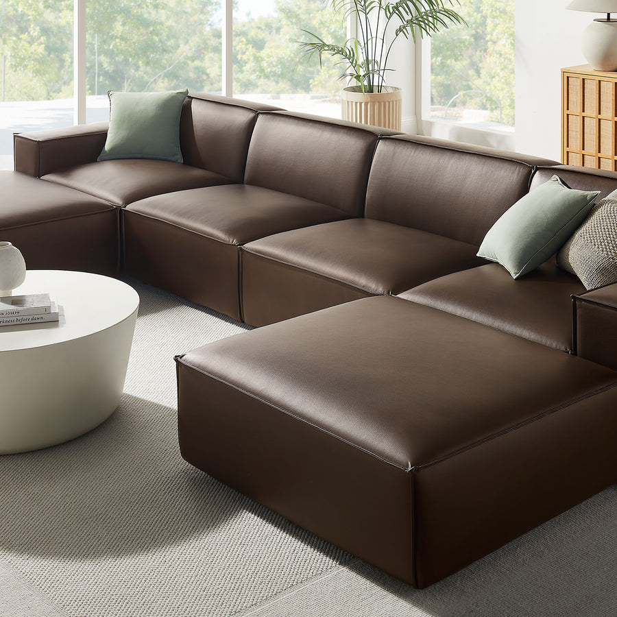 Atlas 6-Piece Vegan Leather Modular Sectional Sofa in Espresso