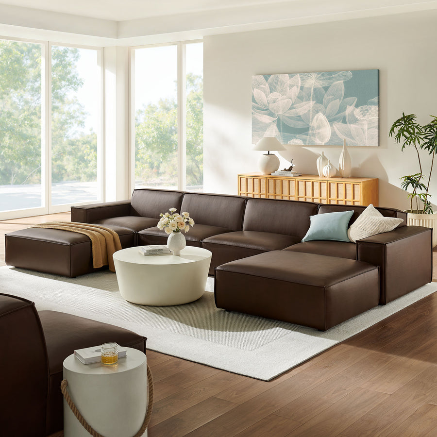 Atlas 6-Piece Vegan Leather Modular Sectional Sofa in Espresso