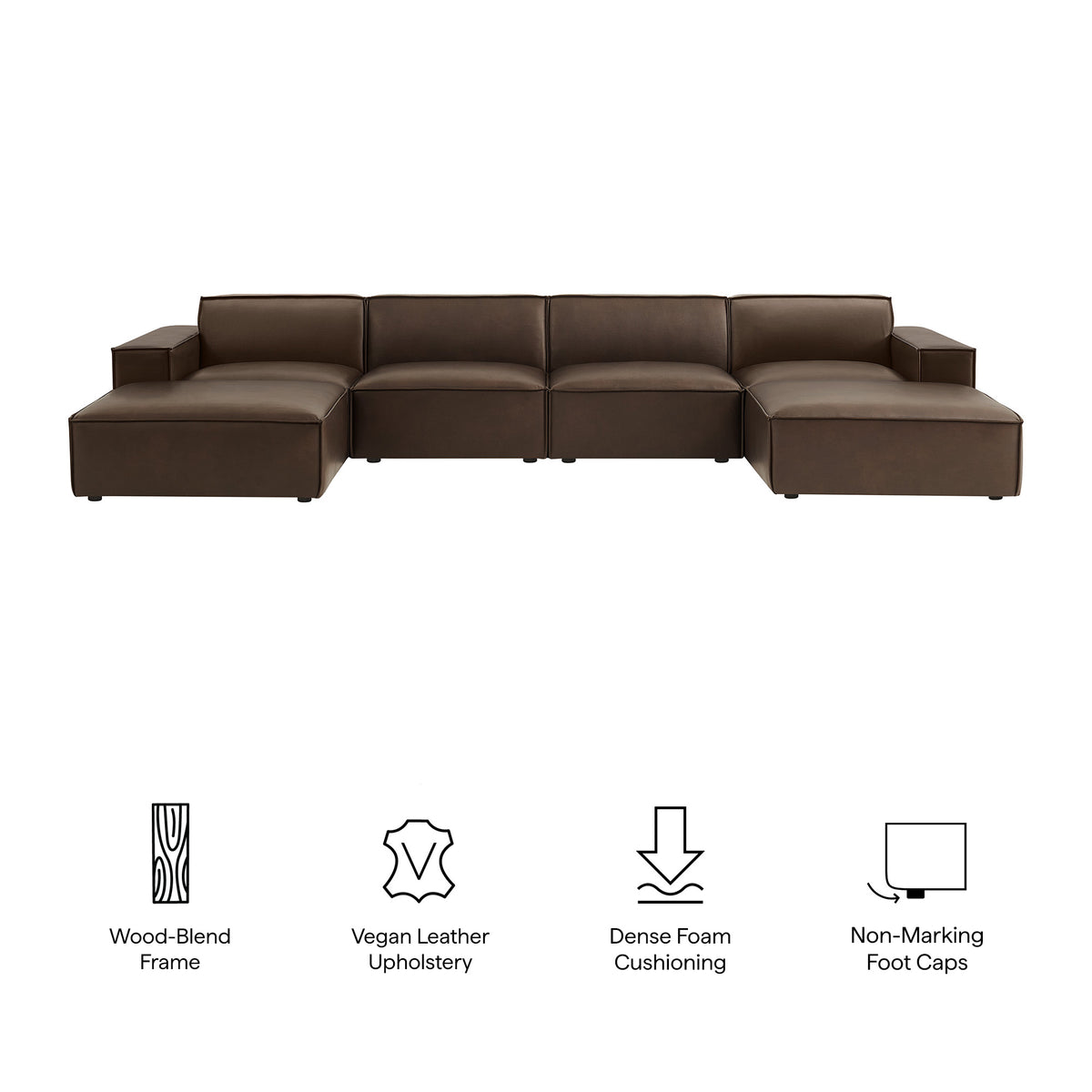 Atlas 6-Piece Vegan Leather Modular Sectional Sofa in Espresso