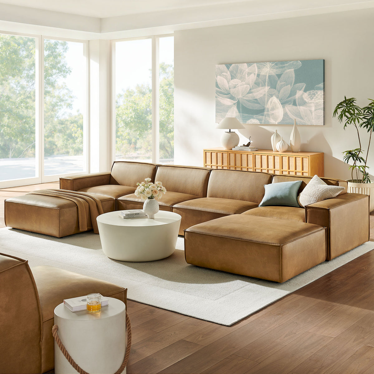Atlas 6-Piece Vegan Leather Modular Sectional Sofa in Toast