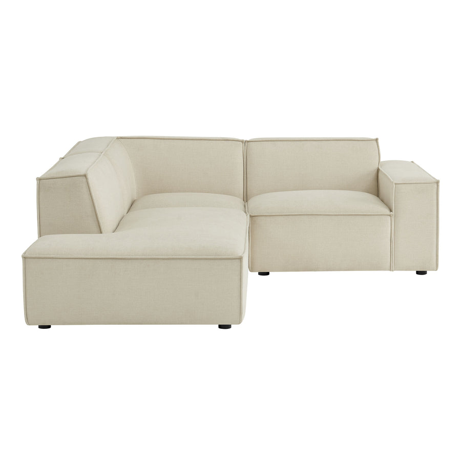 Atlas 3-Piece Performance Fabric Upholstered Modular L-Shaped Sectional Sofa in Ecru