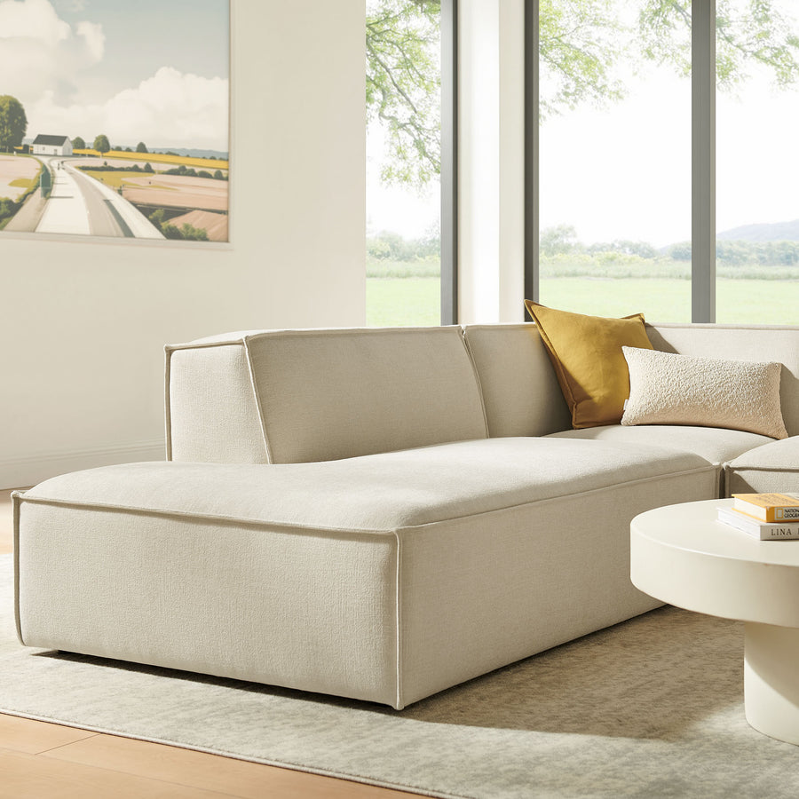 Atlas 3-Piece Performance Fabric Upholstered Modular L-Shaped Sectional Sofa in Ecru