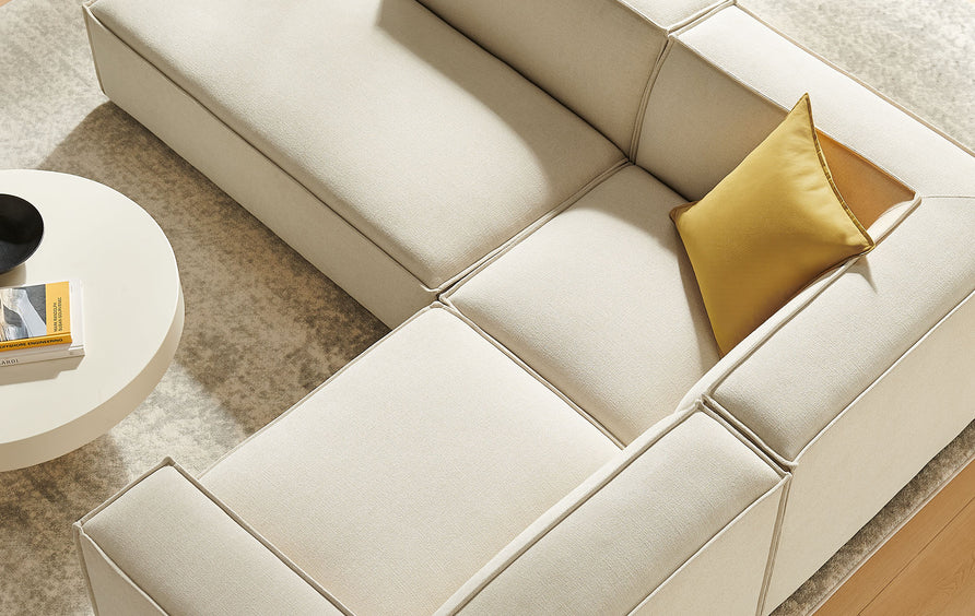Atlas 3-Piece Performance Fabric Upholstered Modular L-Shaped Sectional Sofa in Ecru
