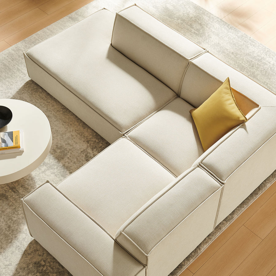 Atlas 3-Piece Performance Fabric Upholstered Modular L-Shaped Sectional Sofa in Ecru