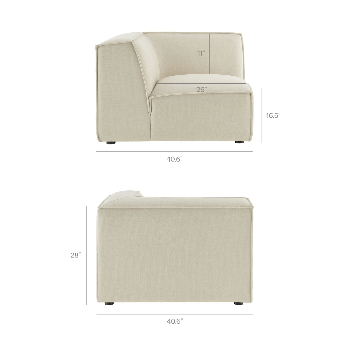 Atlas 3-Piece Performance Fabric Upholstered Modular L-Shaped Sectional Sofa in Ecru