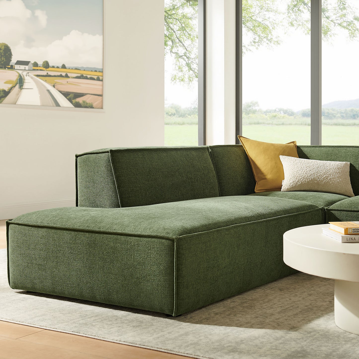 Atlas 3-Piece Performance Fabric Upholstered Modular L-Shaped Sectional Sofa in Foliage