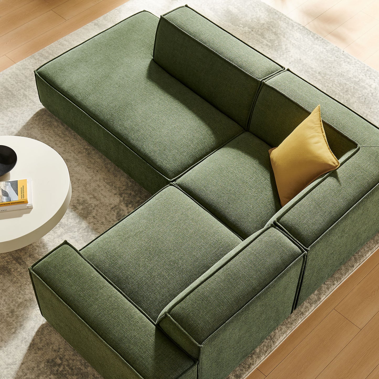 Atlas 3-Piece Performance Fabric Upholstered Modular L-Shaped Sectional Sofa in Foliage
