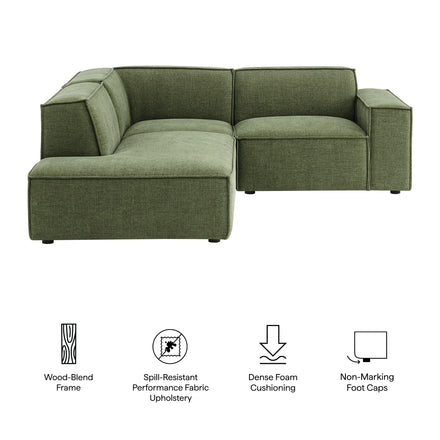 Restore 3-Piece Performance Fabric Upholstered Modular L-Shaped Sectional Sofa in Foliage