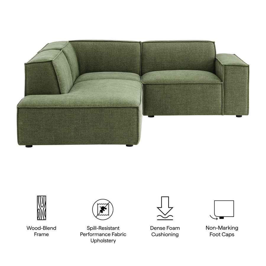 Atlas 3-Piece Performance Fabric Upholstered Modular L-Shaped Sectional Sofa in Foliage