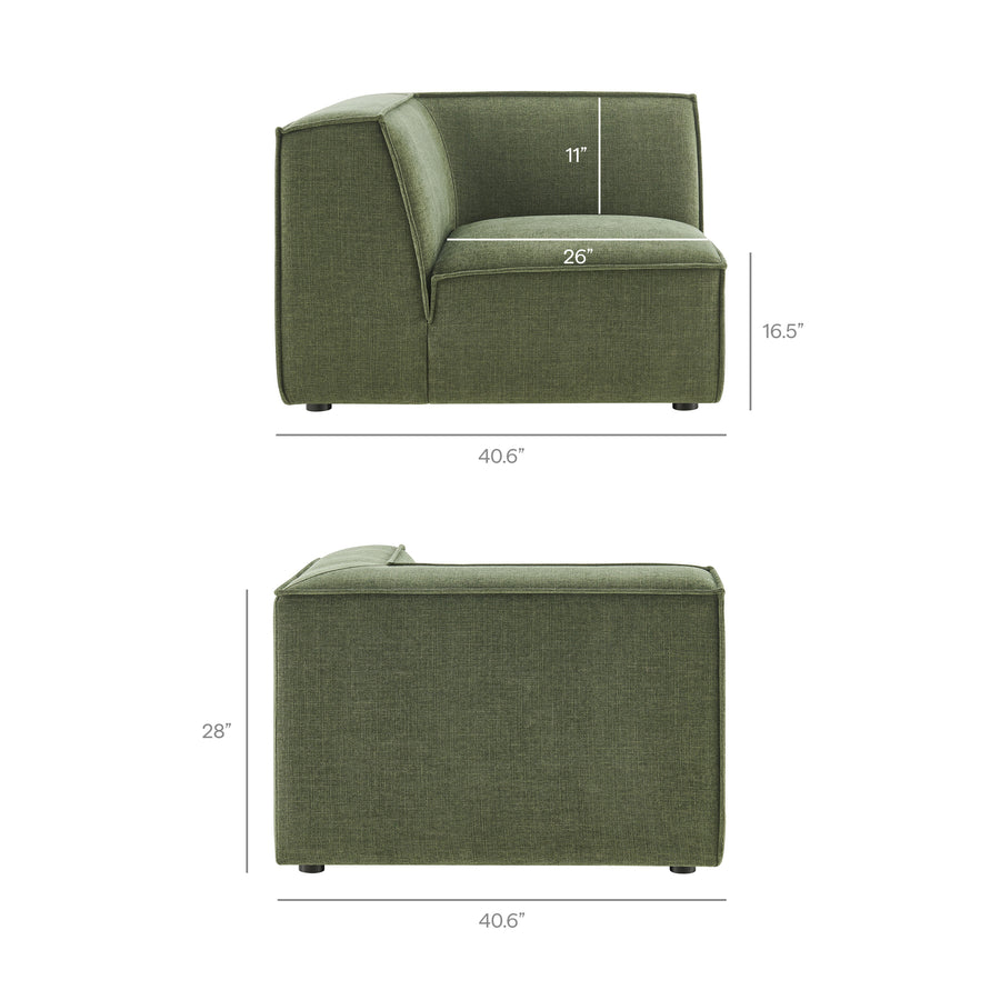 Atlas 3-Piece Performance Fabric Upholstered Modular L-Shaped Sectional Sofa in Foliage