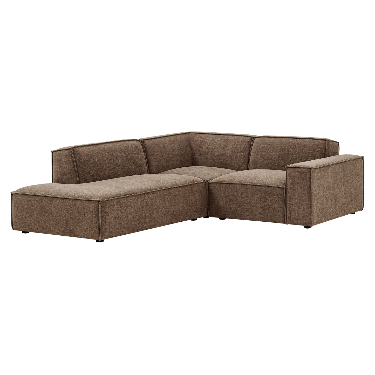 Atlas 3-Piece Performance Fabric Upholstered Modular L-Shaped Sectional Sofa in Mocha