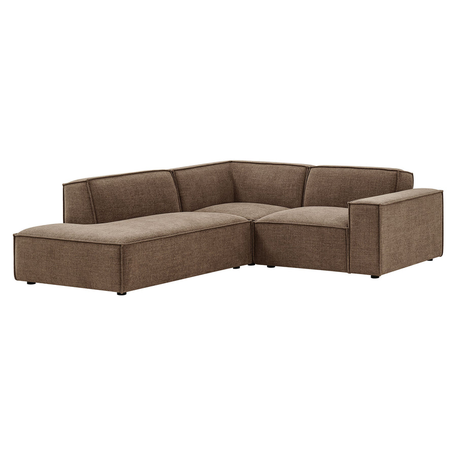 Atlas 3-Piece Performance Fabric Upholstered Modular L-Shaped Sectional Sofa in Mocha