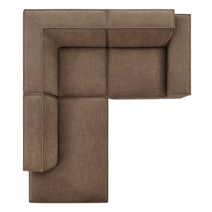 Atlas 3-Piece Performance Fabric Upholstered Modular L-Shaped Sectional Sofa in Mocha