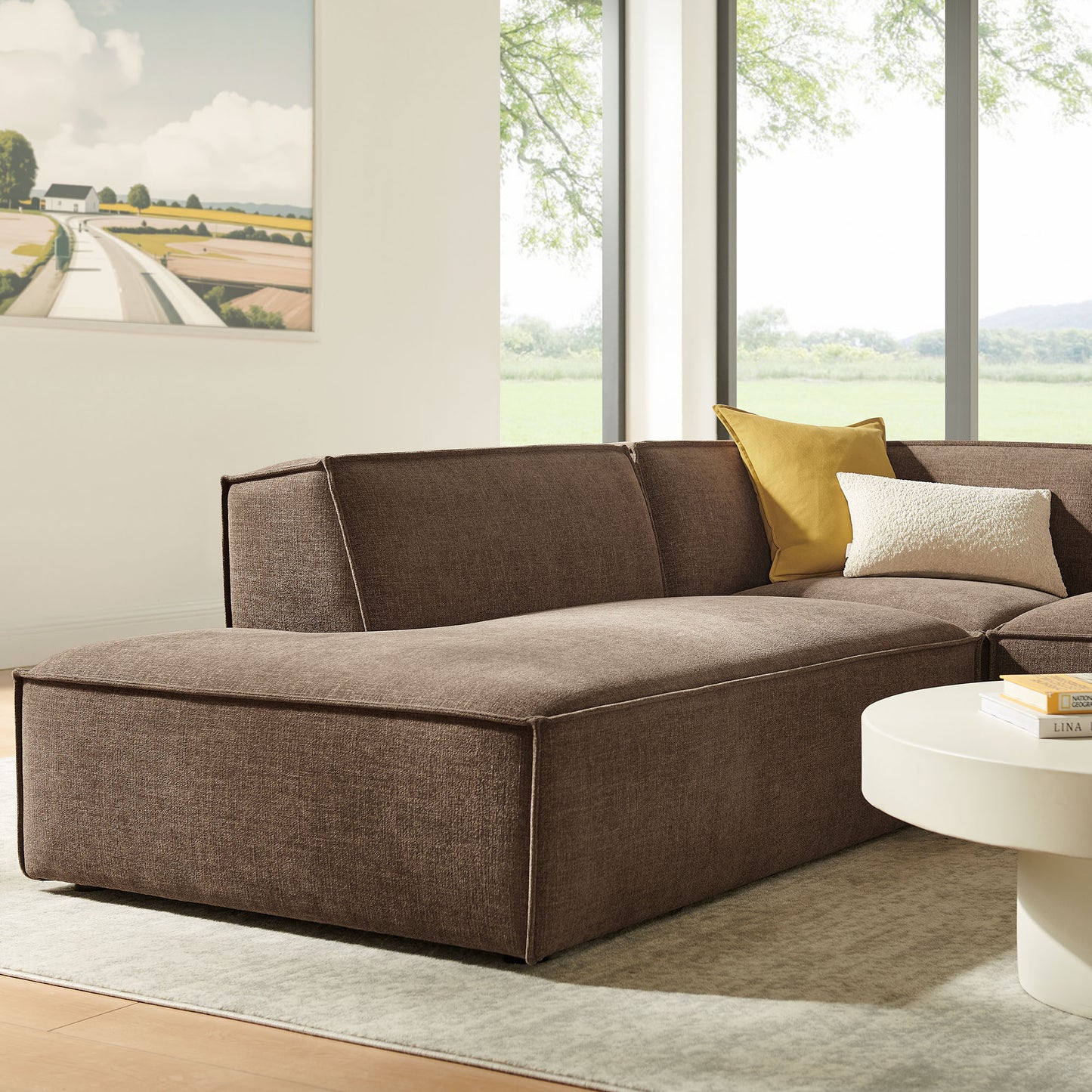 Atlas 3-Piece Performance Fabric Upholstered Modular L-Shaped Sectional Sofa in Mocha