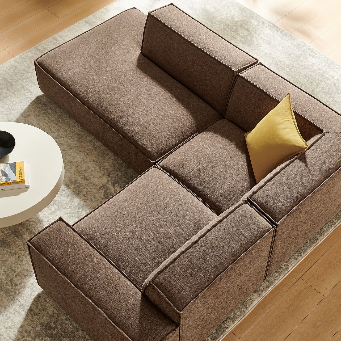 Atlas 3-Piece Performance Fabric Upholstered Modular L-Shaped Sectional Sofa in Mocha