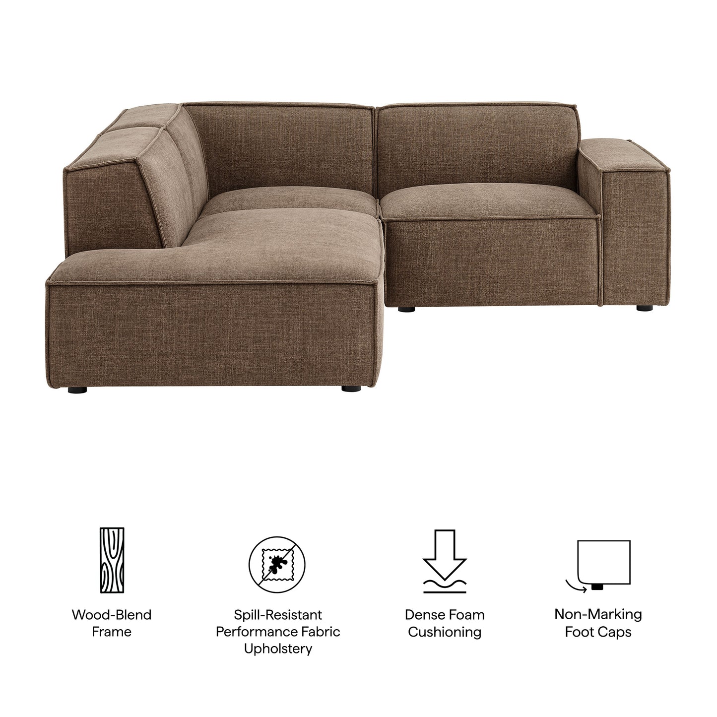 Atlas 3-Piece Performance Fabric Upholstered Modular L-Shaped Sectional Sofa in Mocha