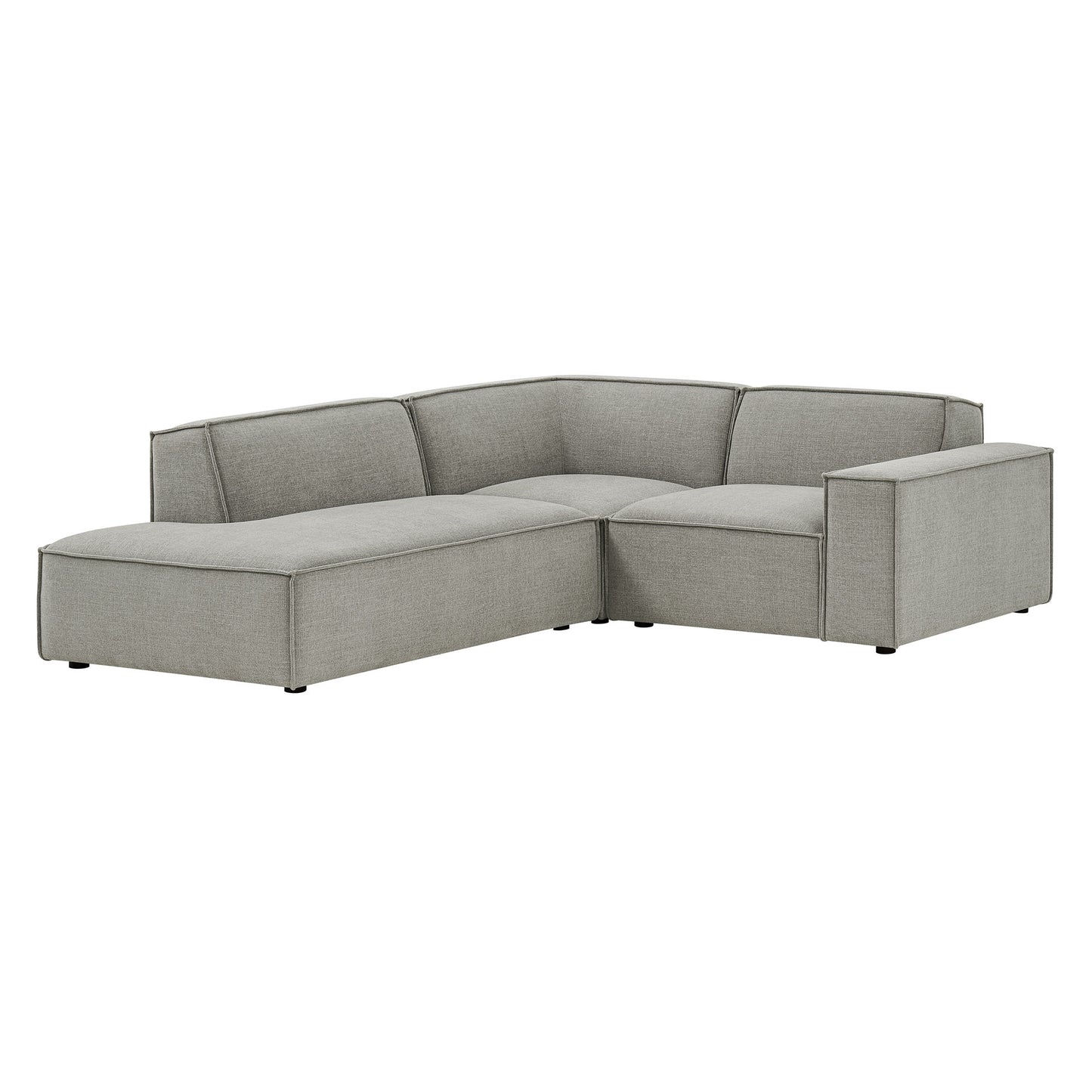 Atlas 3-Piece Performance Fabric Upholstered Modular L-Shaped Sectional Sofa in Pewter
