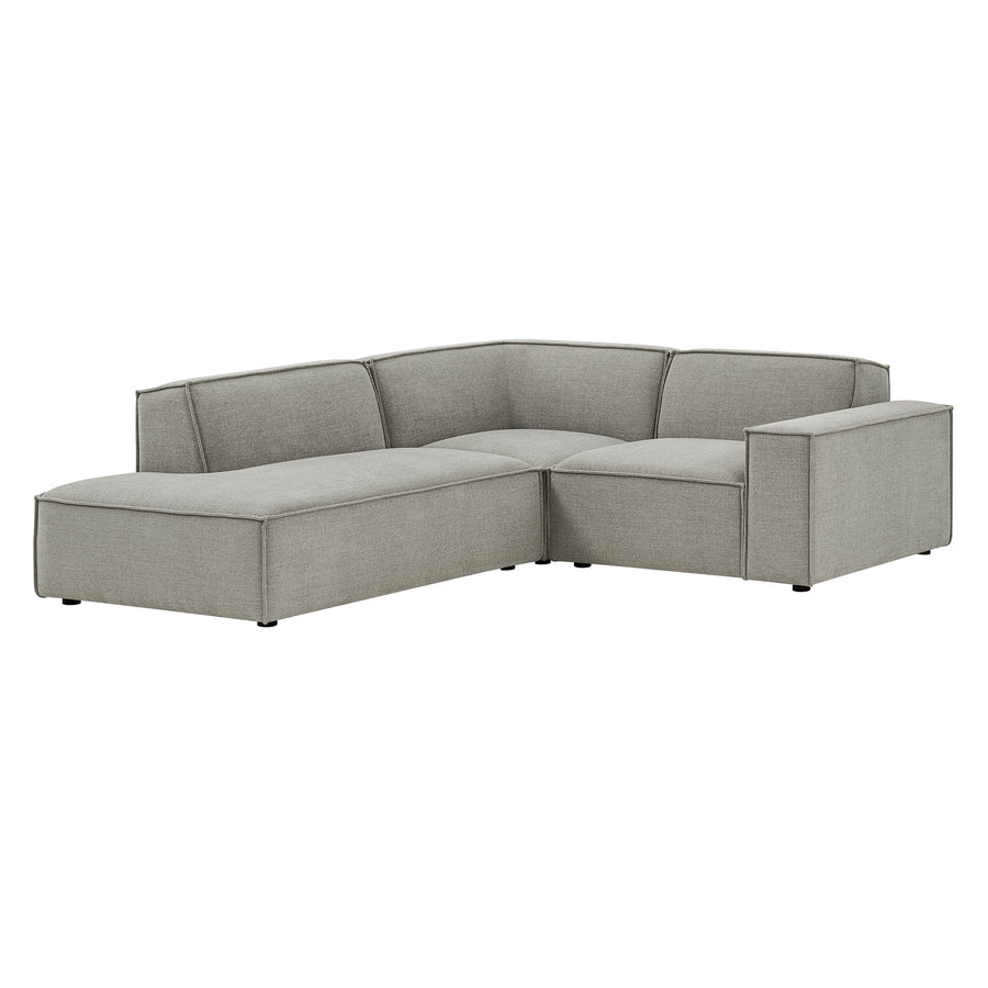 Atlas 3-Piece Performance Fabric Upholstered Modular L-Shaped Sectional Sofa in Pewter