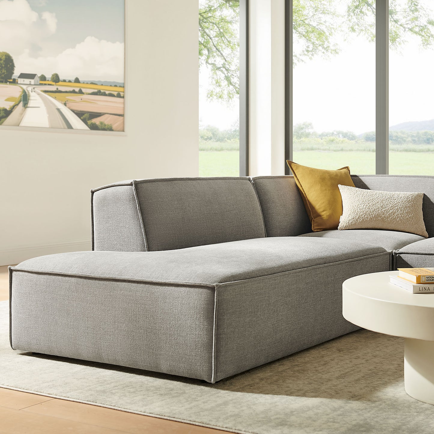 Atlas 3-Piece Performance Fabric Upholstered Modular L-Shaped Sectional Sofa in Pewter