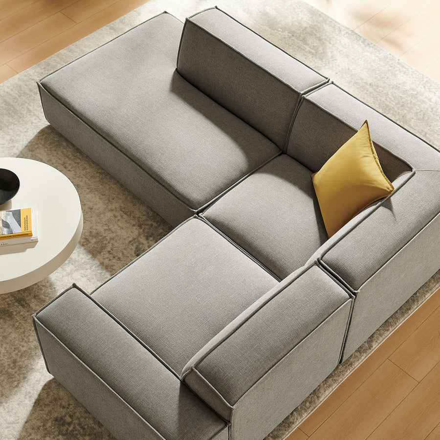 Atlas 3-Piece Performance Fabric Upholstered Modular L-Shaped Sectional Sofa in Pewter