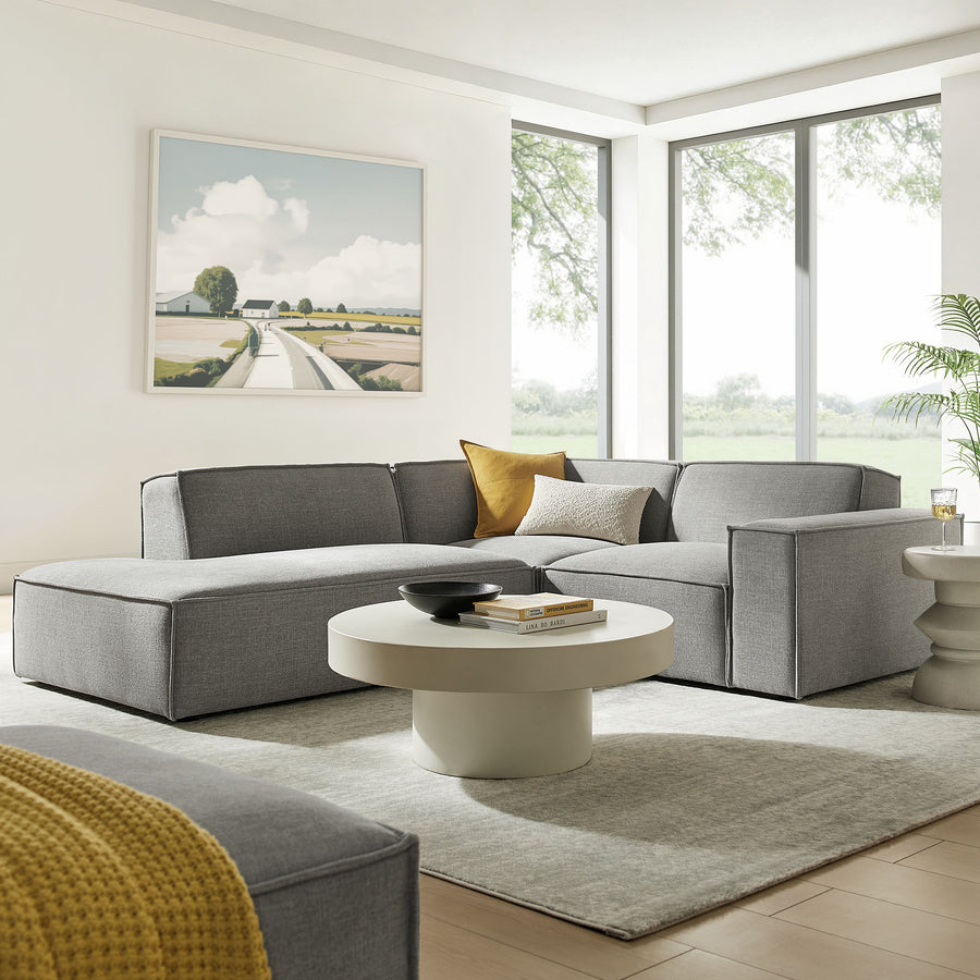 Atlas 3-Piece Performance Fabric Upholstered Modular L-Shaped Sectional Sofa in Pewter
