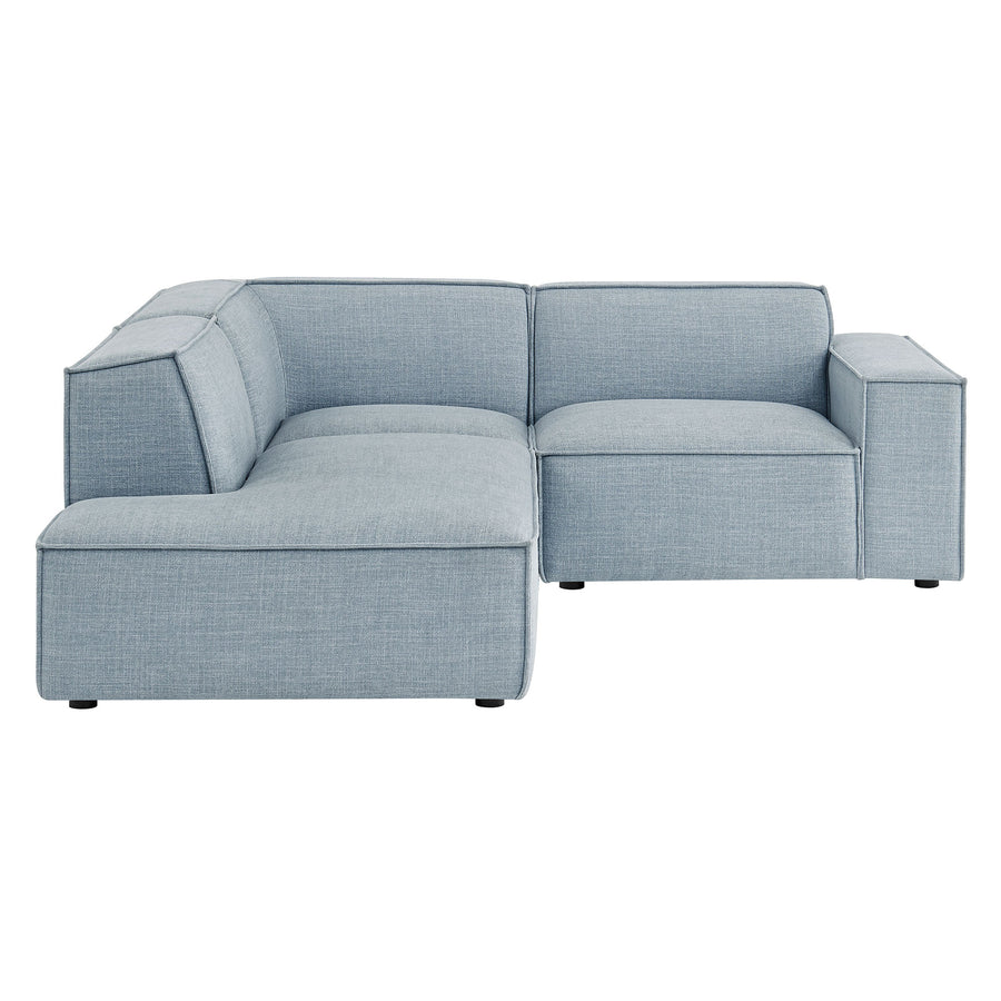Atlas 3-Piece Performance Fabric Upholstered Modular L-Shaped Sectional Sofa in Sky