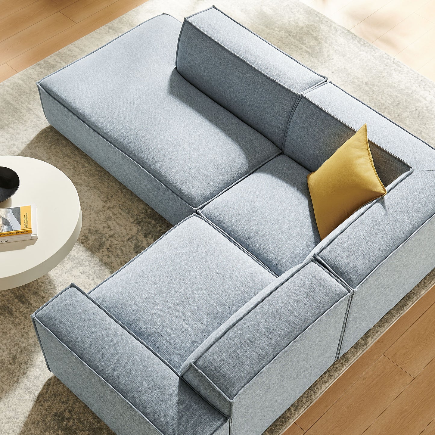 Atlas 3-Piece Performance Fabric Upholstered Modular L-Shaped Sectional Sofa in Sky