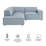 Atlas 3-Piece Performance Fabric Upholstered Modular L-Shaped Sectional Sofa in Sky