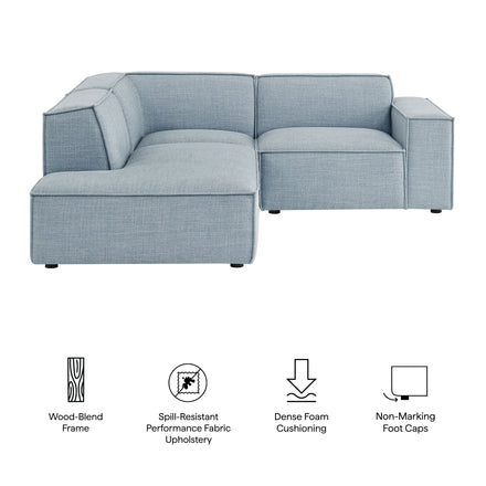 Restore 3-Piece Performance Fabric Upholstered Modular L-Shaped Sectional Sofa in Sky