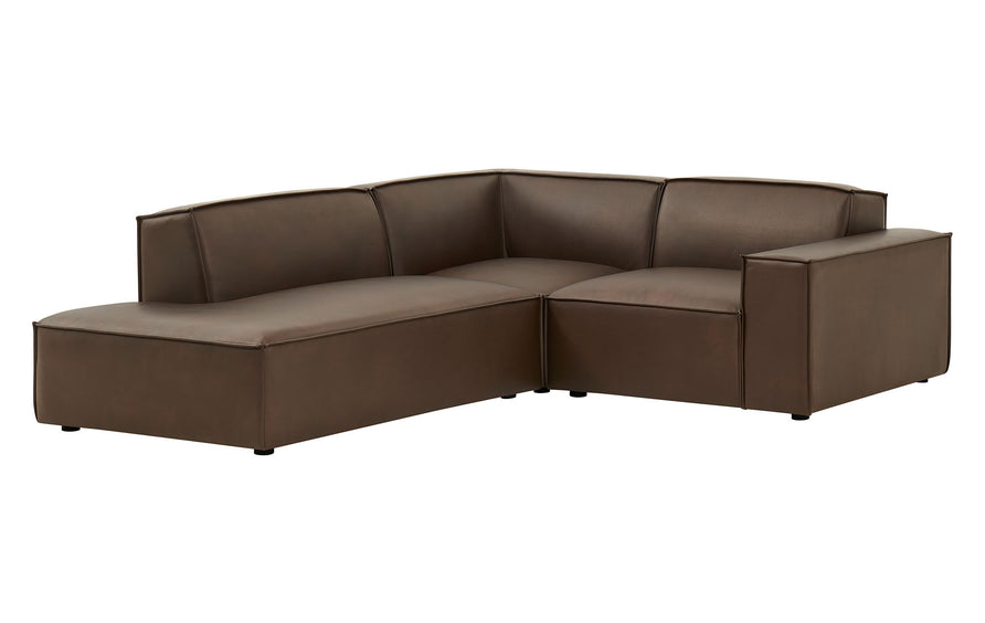 Atlas 3-Piece Vegan Leather Modular L-Shaped Sectional Sofa in Espresso