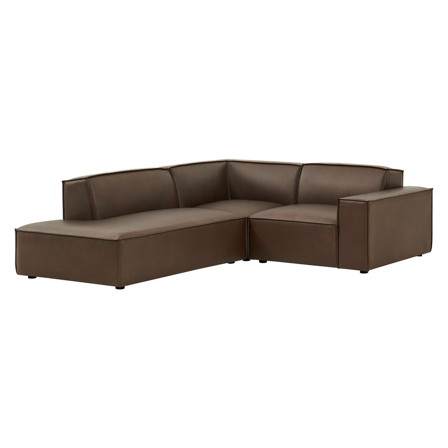 Atlas 3-Piece Vegan Leather Modular L-Shaped Sectional Sofa in Espresso
