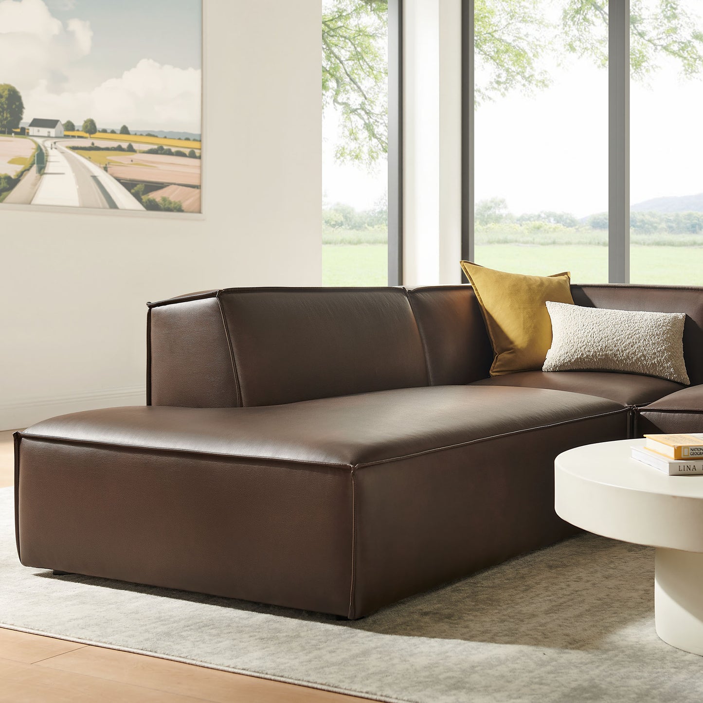 Atlas 3-Piece Vegan Leather Modular L-Shaped Sectional Sofa in Espresso