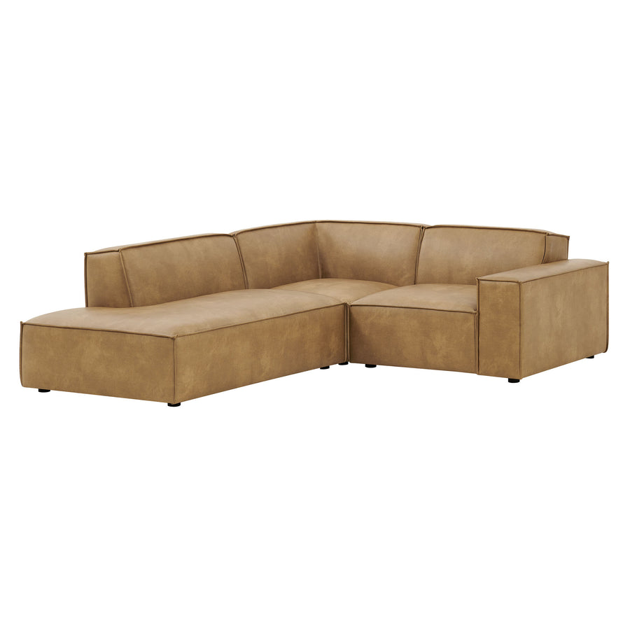 Atlas 3-Piece Vegan Leather Modular L-Shaped Sectional Sofa in Toast