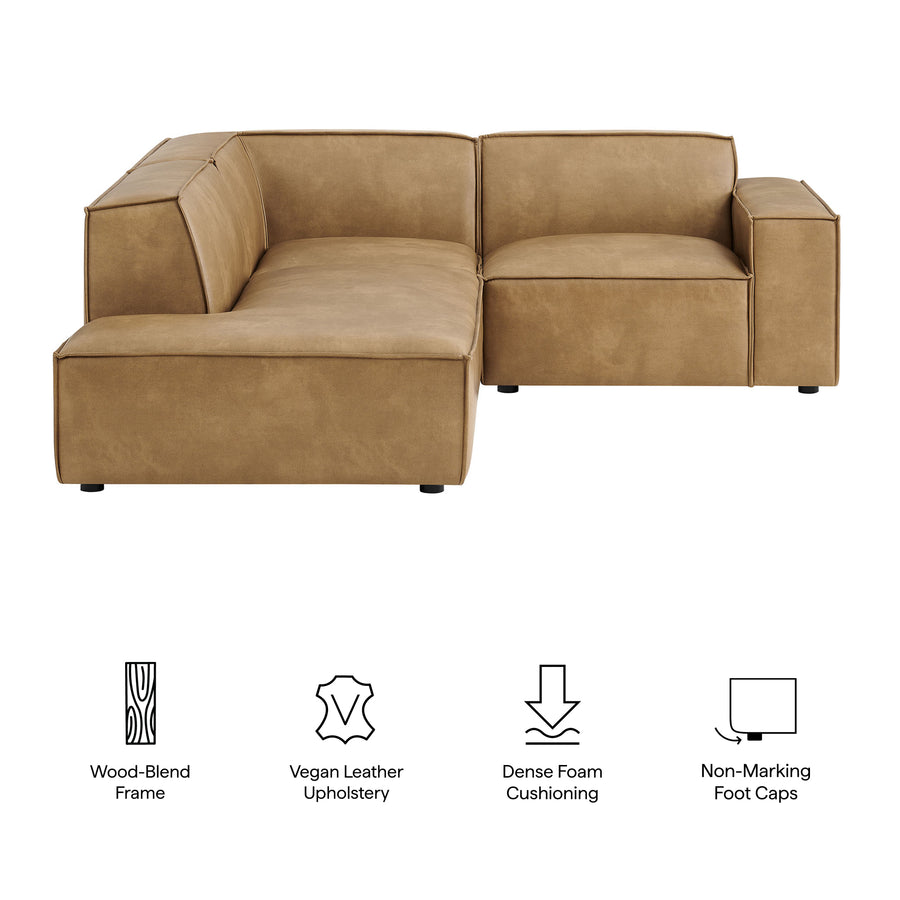 Atlas 3-Piece Vegan Leather Modular L-Shaped Sectional Sofa in Toast