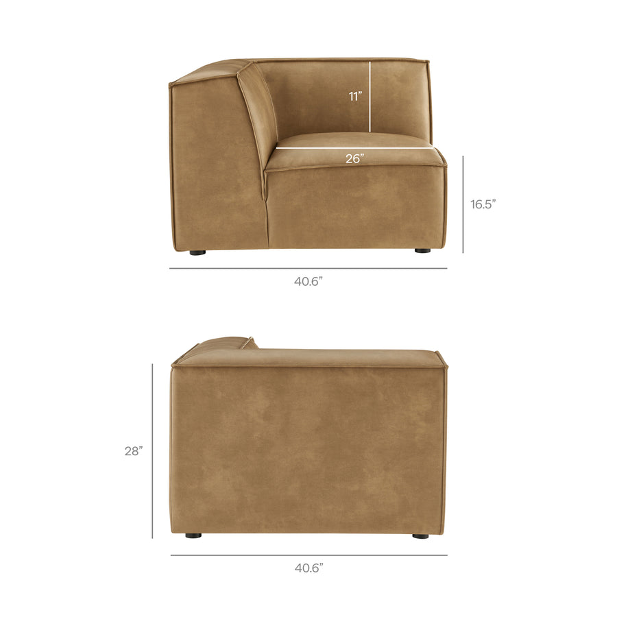 Atlas 3-Piece Vegan Leather Modular L-Shaped Sectional Sofa in Toast