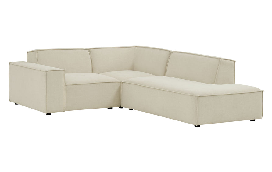 Atlas 3-Piece Performance Fabric Upholstered Modular L-Shaped Sectional Sofa in Ecru