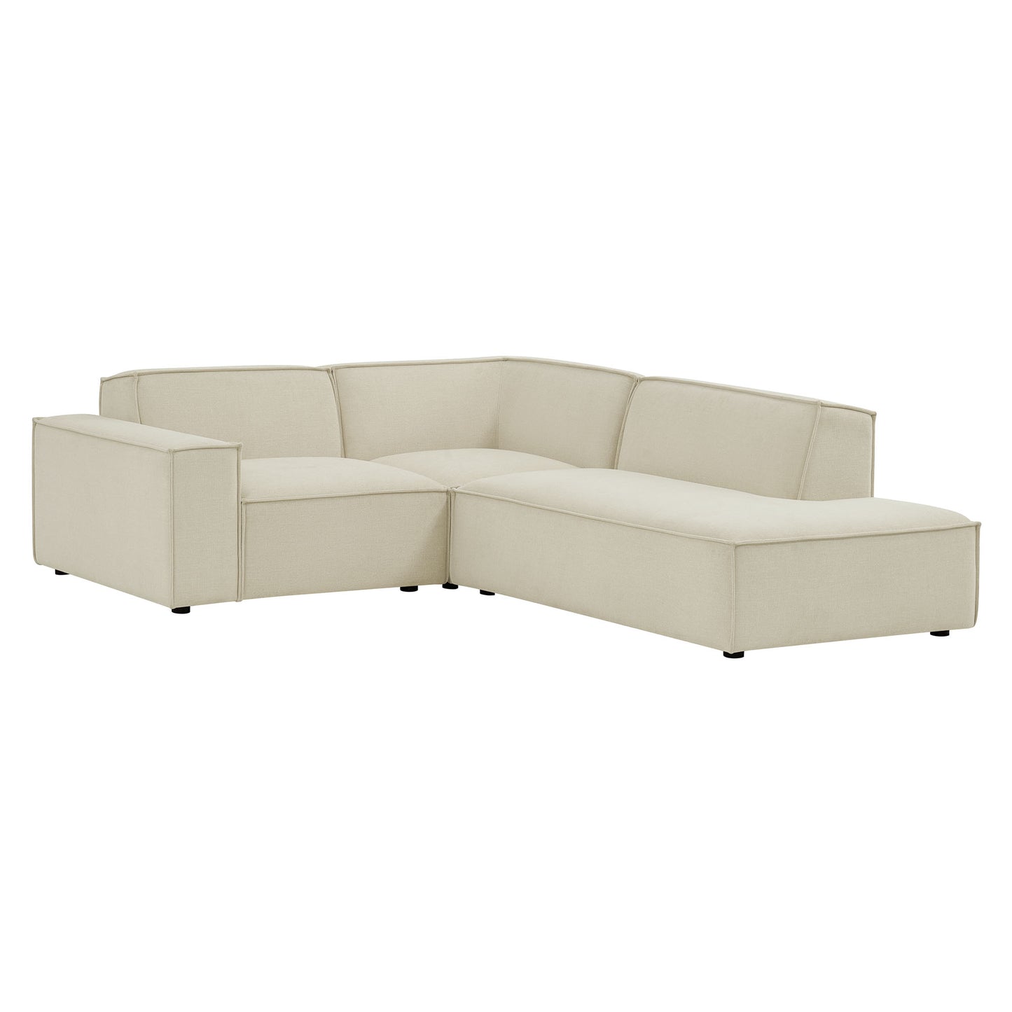 Atlas 3-Piece Performance Fabric Upholstered Modular L-Shaped Sectional Sofa in Ecru