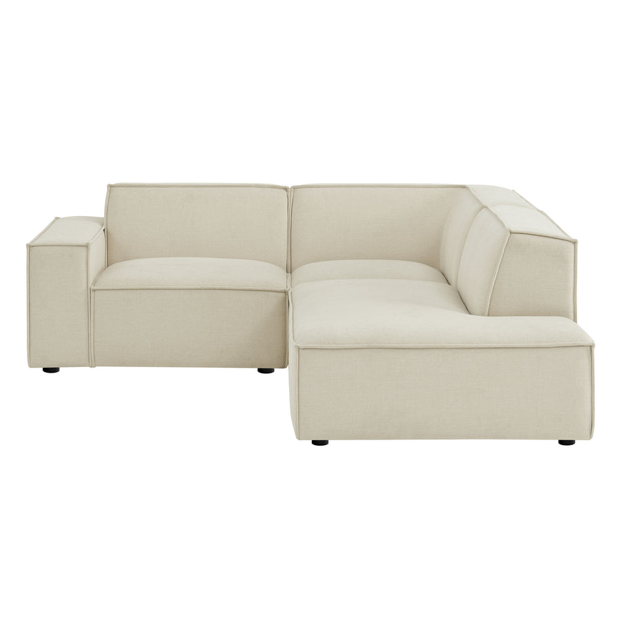 Atlas 3-Piece Performance Fabric Upholstered Modular L-Shaped Sectional Sofa in Ecru