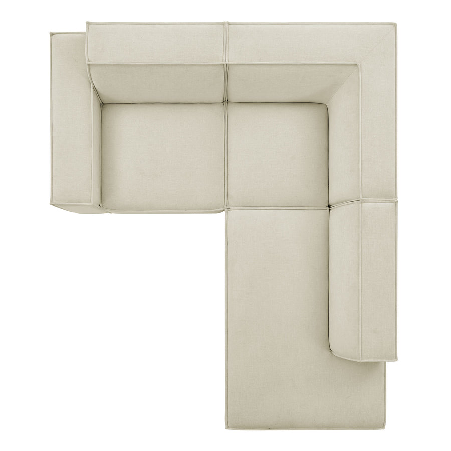 Atlas 3-Piece Performance Fabric Upholstered Modular L-Shaped Sectional Sofa in Ecru