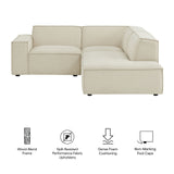 Atlas 3-Piece Performance Fabric Upholstered Modular L-Shaped Sectional Sofa in Ecru