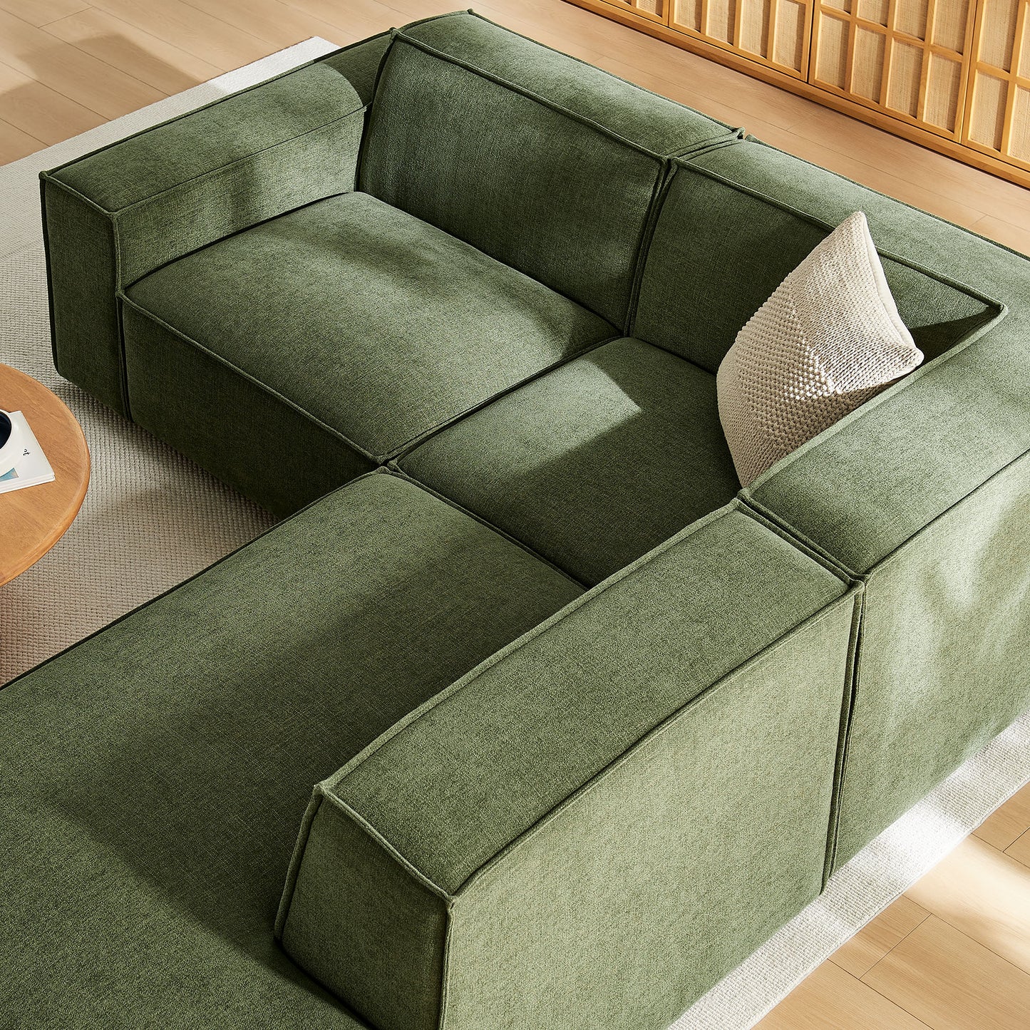 Atlas 3-Piece Performance Fabric Upholstered Modular L-Shaped Sectional Sofa in Foliage