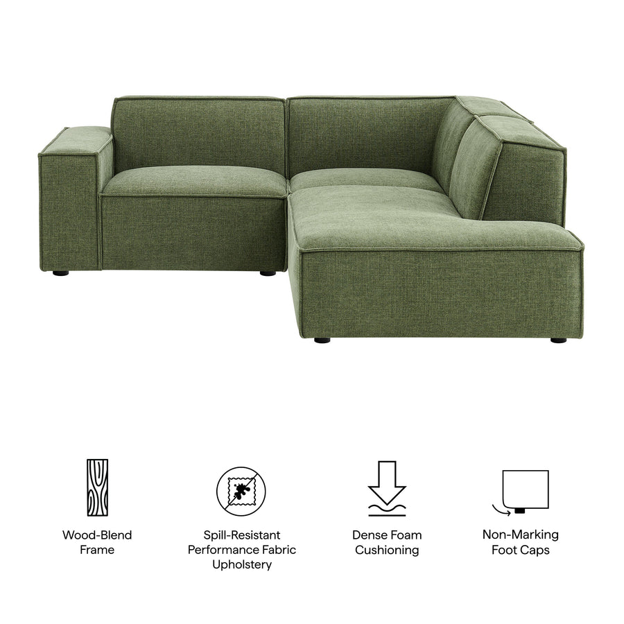 Atlas 3-Piece Performance Fabric Upholstered Modular L-Shaped Sectional Sofa in Foliage