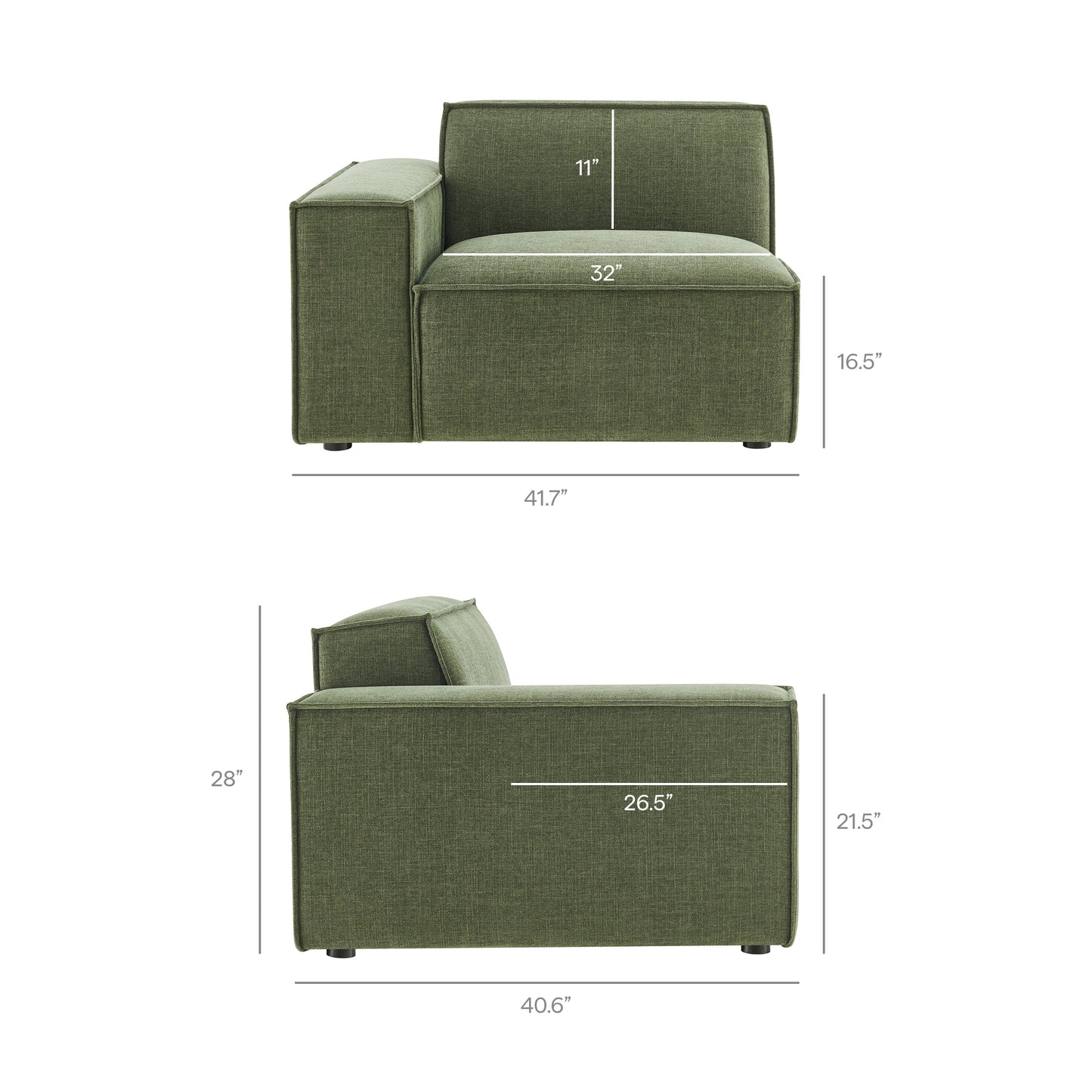 Atlas 3-Piece Performance Fabric Upholstered Modular L-Shaped Sectional Sofa in Foliage