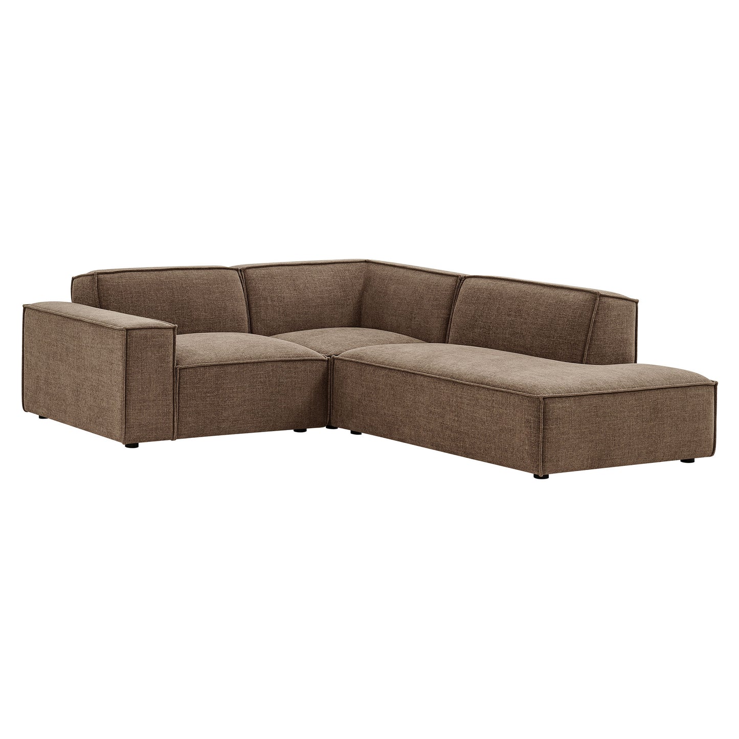 Atlas 3-Piece Performance Fabric Upholstered Modular L-Shaped Sectional Sofa in Mocha